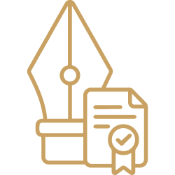 Tip of a pen and a image of certificate for credentialed writers icon